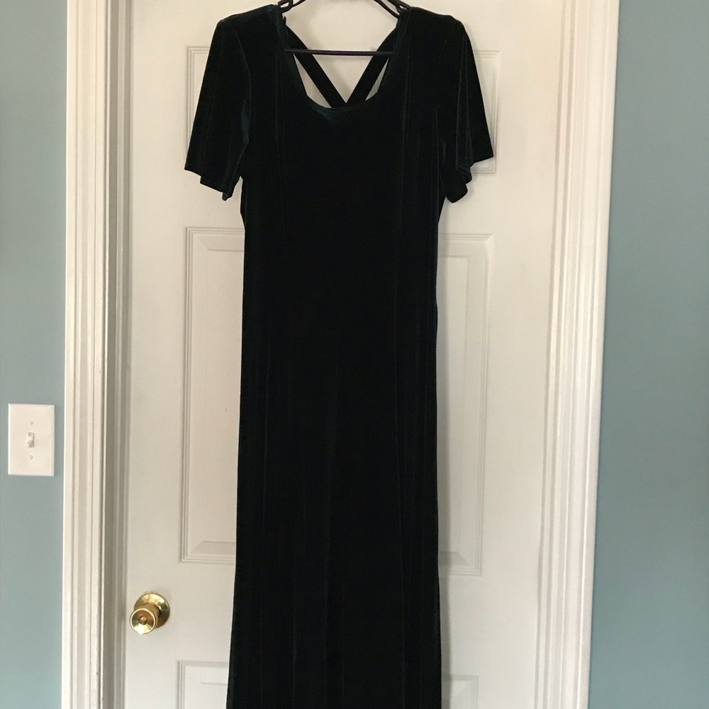 Velour green floor length dress -size 14